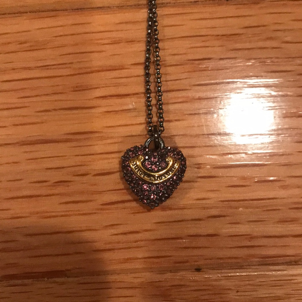 Juicy couture gunmetal necklace with pink heart